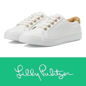 Lilly Pulitzer Womens Lux Hallie Sneaker Classic White Leather Sneakers size 9.5